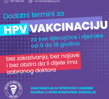 Dodatni termini za HPV vakcinaciju vikendom u domovima zdravlja