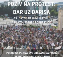 U nedjelju novi protest “Bar uz Darisa”