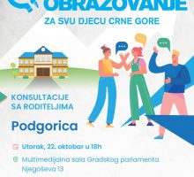 Konsultacije sa roditeljima o obrazovnom sistemu 22. oktobra u Podgorici