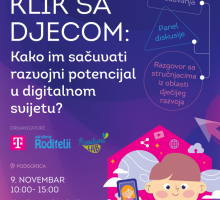 Sjutra velika konferencija na temu očuvanja razvojnog potencijala djece u digitalnom svijetu: KLIK SA DJECOM